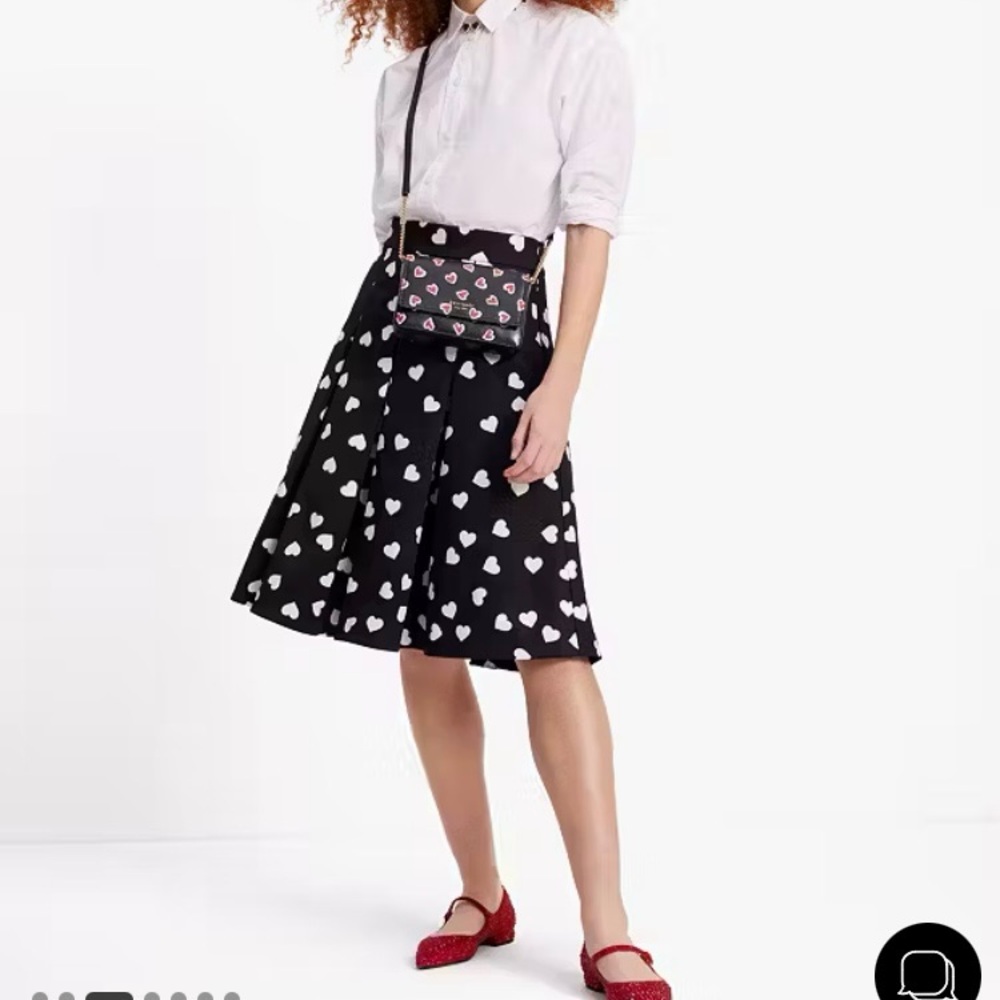 -kate spade ♠️- Scattered Mini Hearts Black and White Midi Skirt, Size 12, NWT - Picture 8 of 15